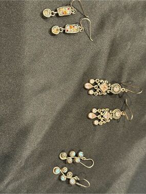 Set of 3 Artist-Made Sterling Silver Earrings - Moonstone, Pink CZ, Multi-Gem